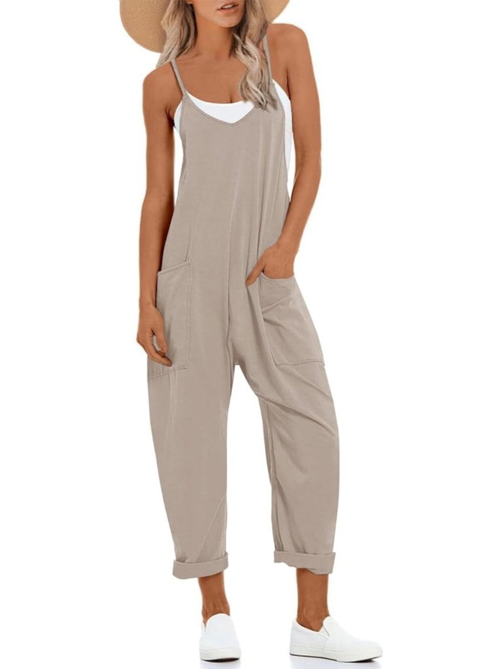 Women's Jumpsuits Khaki Gray Lightweight Outfit Jumpers Adjustable Strap Rompers